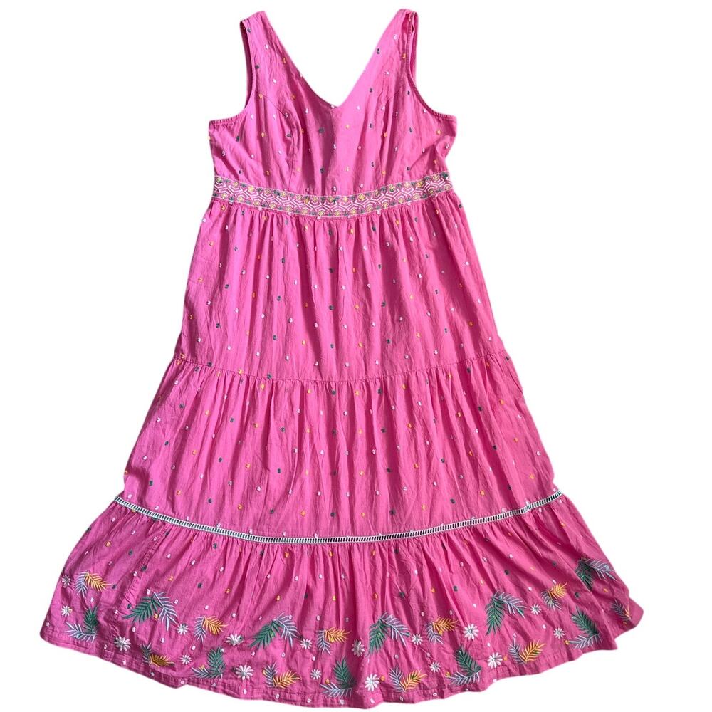 Crown & Ivy Plus‎ Pink & Multicolor Embroidered Tie Back Maxi Dress Size 18W - Picture 4 of 12